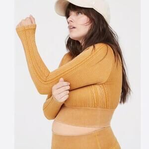 OFFLINE By Aerie Seamless Cable Knit Square Neck Long Sleeve Top Medium